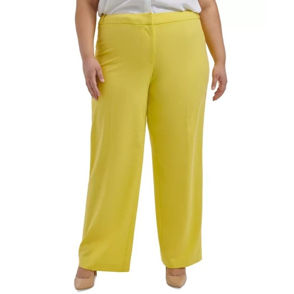 Calvin Klein Women's  Plus Size Lux Highline Tab-Waist Wide Legs Pants 14W
